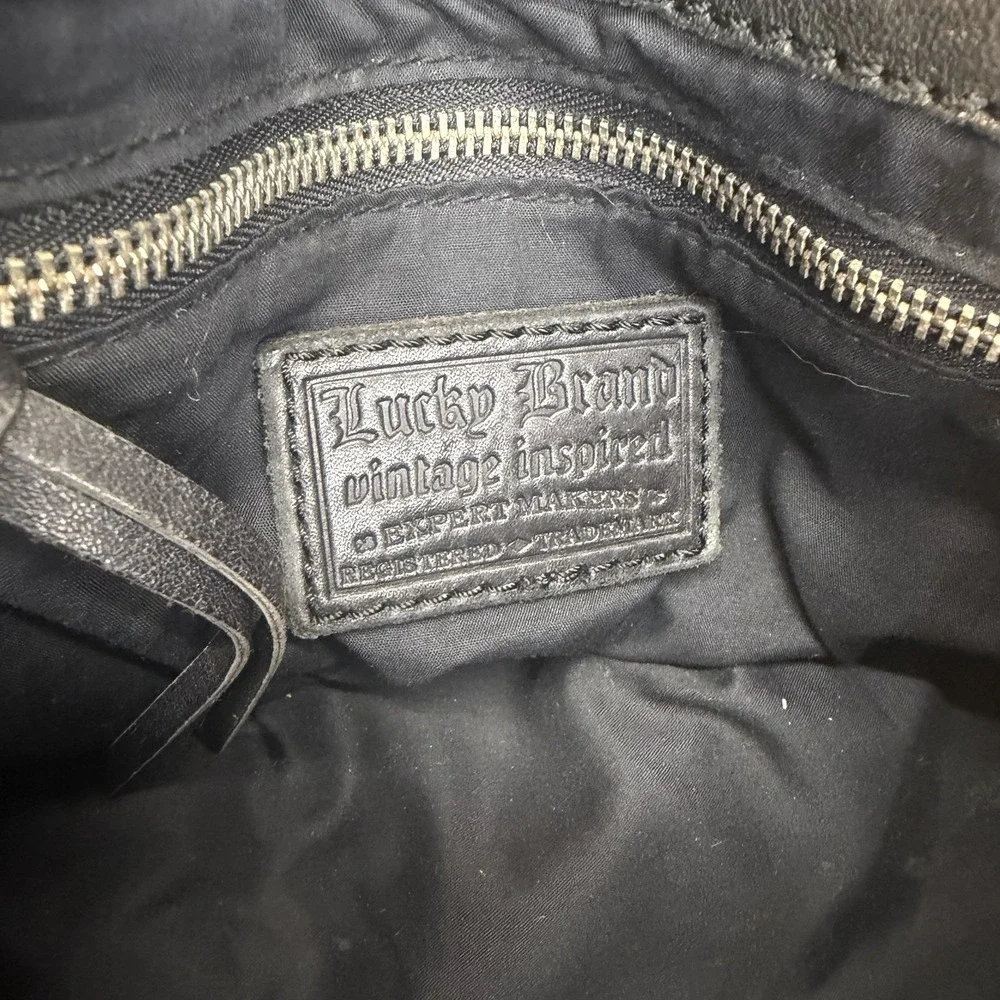 Lucky Brand Vintage Black Stash Fold Over Lamb Leather Purse Bag Lamb Leather